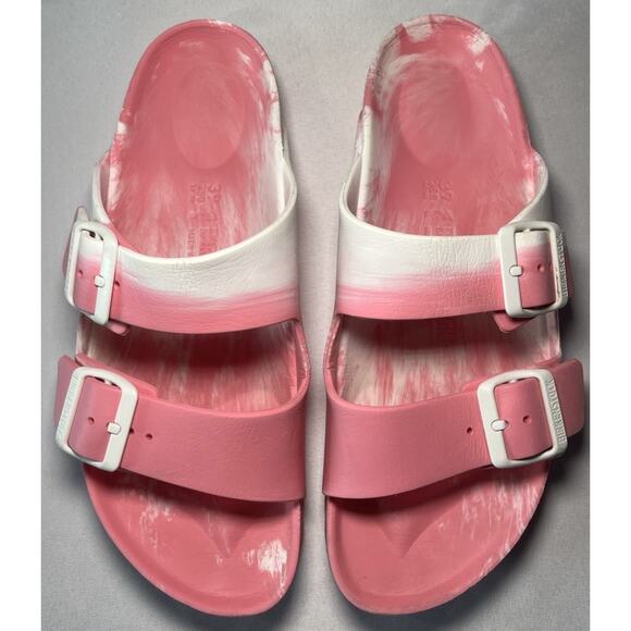 Birkenstock Arizona Essentials Sandal Slide Pink White Tie Dye EU 39 W-US 8-8.5 - Picture 1 of 7
